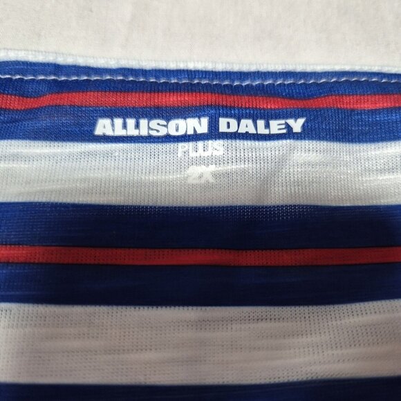 Allison Daley Women's Top Blouse Size 2X Stripe White Blue Red Short Sleeve (03) - Picture 5 of 10